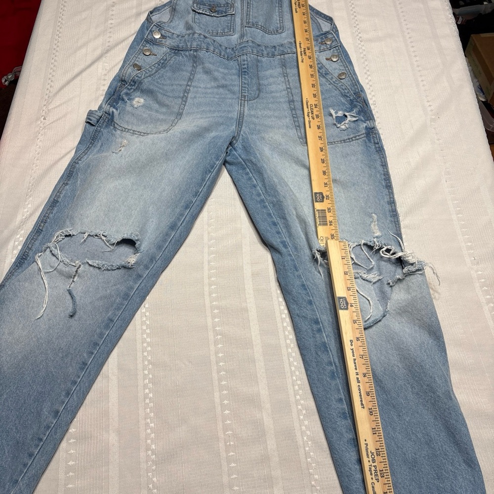 Celebrity Pink  Blue Distressed Oversized Denim Overalls- Size Small - Picture 3 of 10